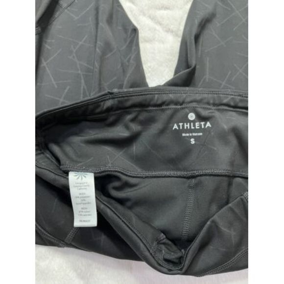 ATHLETA Women’s (S) Black Angle Aura Mesh Sonar Capri Patterned Leggings - Picture 3 of 6